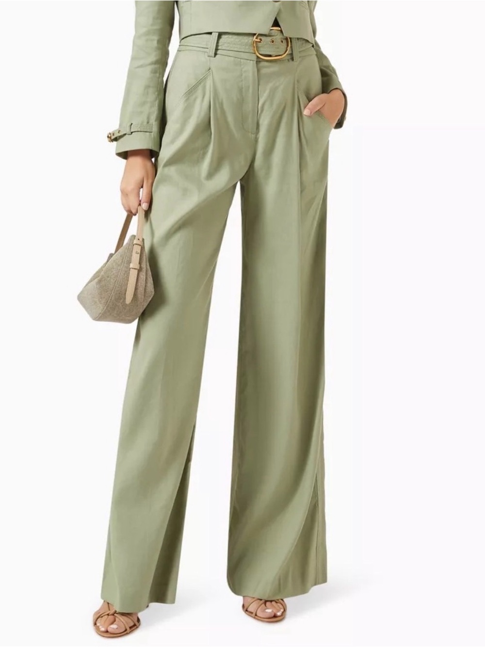 Veronica Beard Rimini Belted Pleated Wide Leg Linen Pant size 0